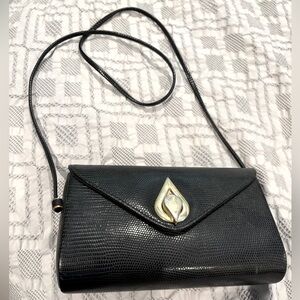 Genuine Vintage Leather Exterior Crossbody Solid-Case Purse w/ Gold Toned Clasp